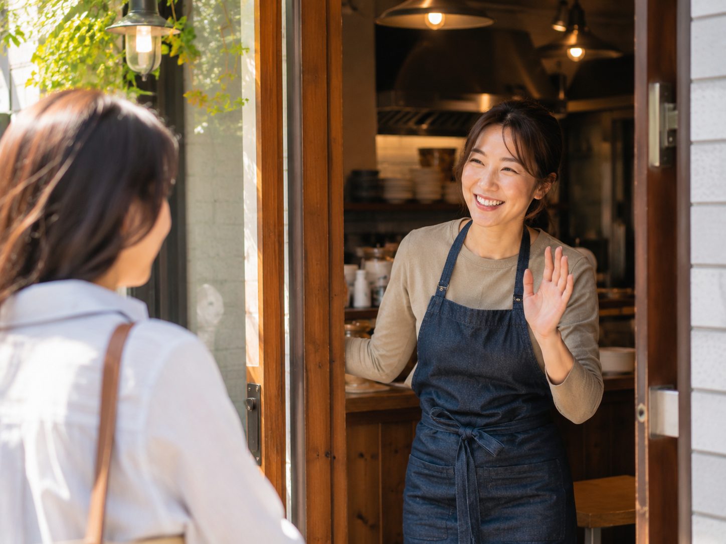 다시 찾아온 단골 손님을 반갑게 맞이하는 사장님